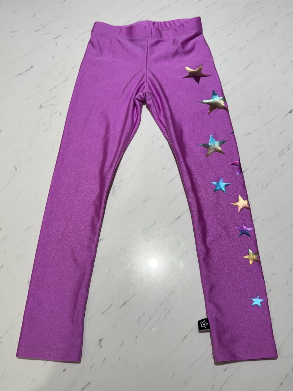 Pixielane Girls Purple Star-Accent Shine Stretch Leggings 4T